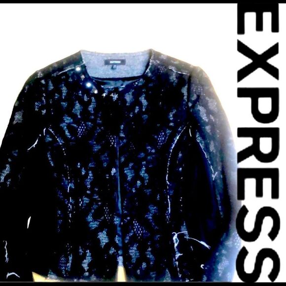 Express Destress Lace Black and White Jacket - Picture 1 of 7